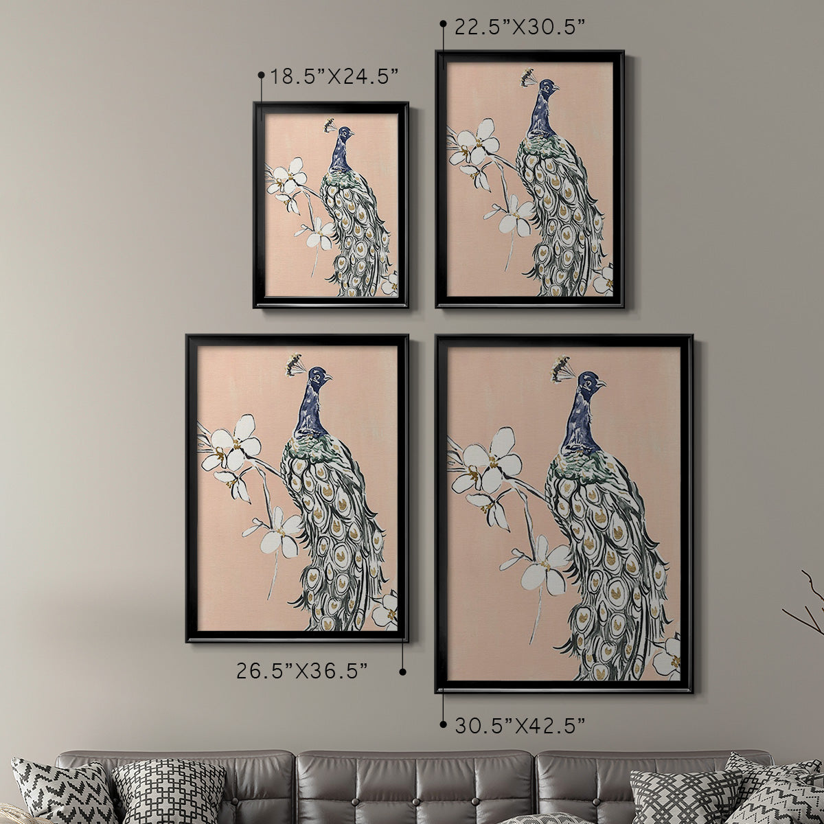 Peacock in Gold III - Modern Framed Canvas Print