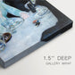 Close-up of a gallery-wrapped canvas corner showing a soft composition with subtle detail and gentle color palette, highlighting texture and print detail.