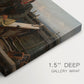 Canvas art print of fishermen working from small boat on open water near shore, highlighting texture and gallery-wrapped edges