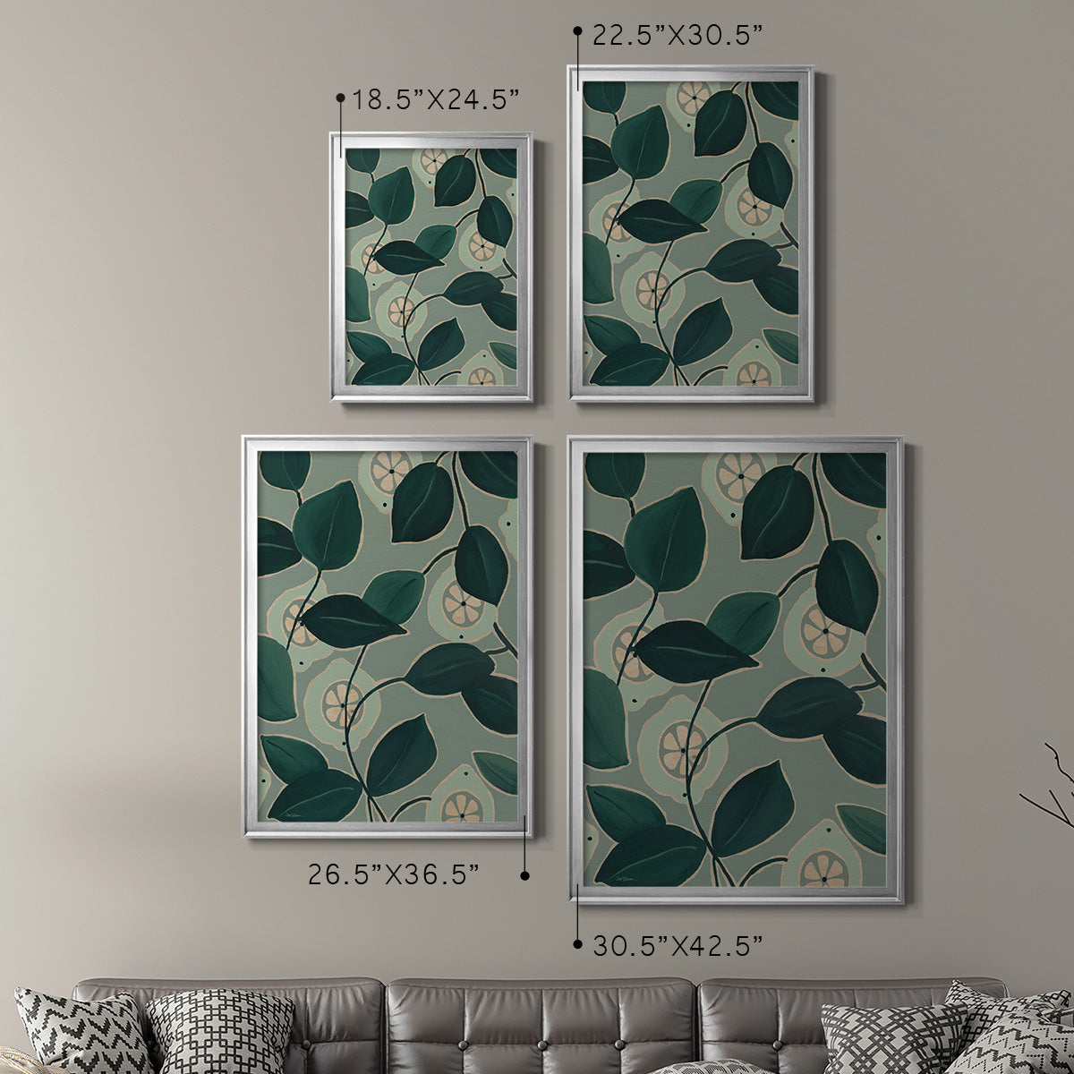 Monochrome Limes - Modern Framed Canvas Print