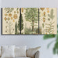 Three-panel canvas wall art featuring vintage floral botanical collage, displayed in a living room above a sofa.