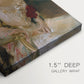 Close-up of a gallery-wrapped canvas corner showing a composed figure with soft highlights, highlighting texture and print detail.