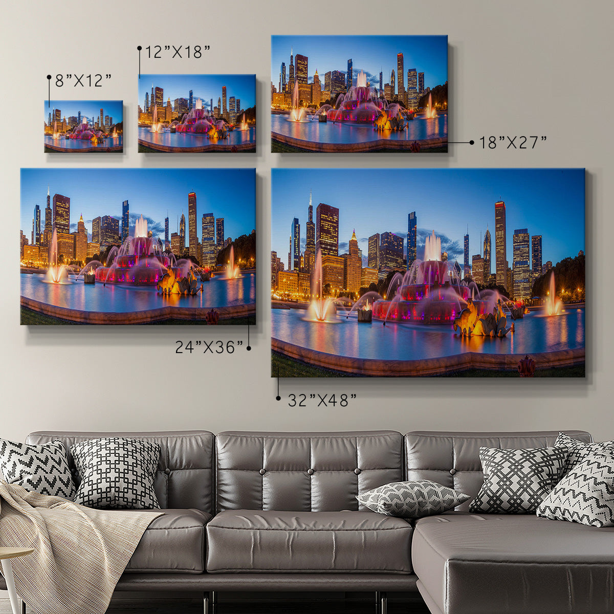 Downtown Chicago At Night - Canvas Art Print