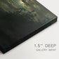 Canvas art print of figures fishing with spears from boat on calm lake at dusk, highlighting texture and gallery-wrapped edges