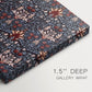 Canvas art print of a repeating pattern of stylized flowers with curved stems in contrasting indigo and red tones, highlighting texture and gallery-wrapped edges
