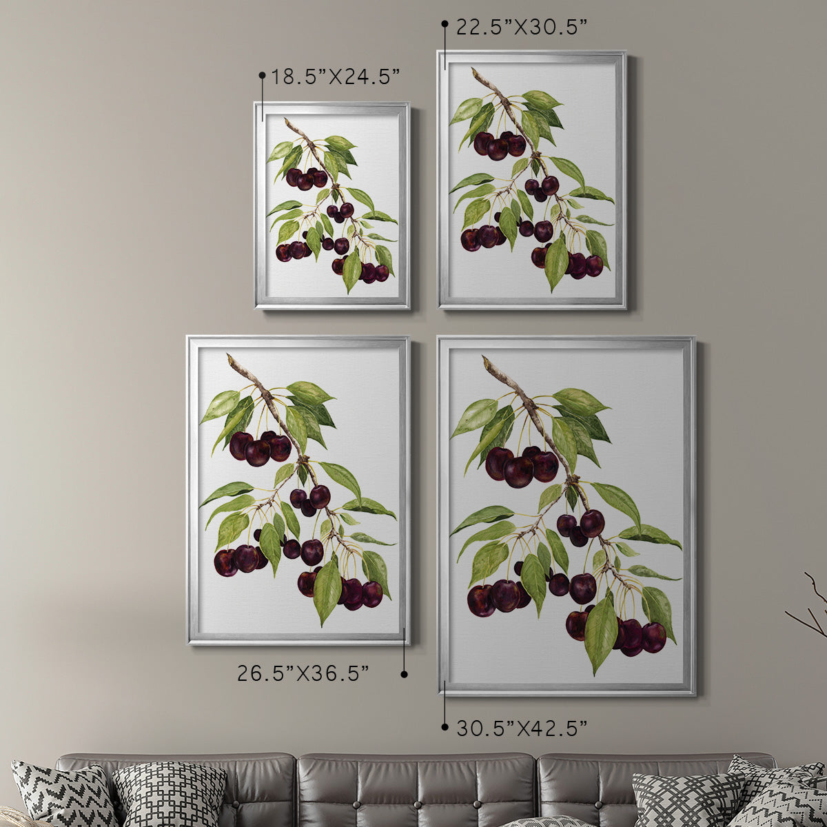 Watercolor Cherries - Modern Framed Canvas Print