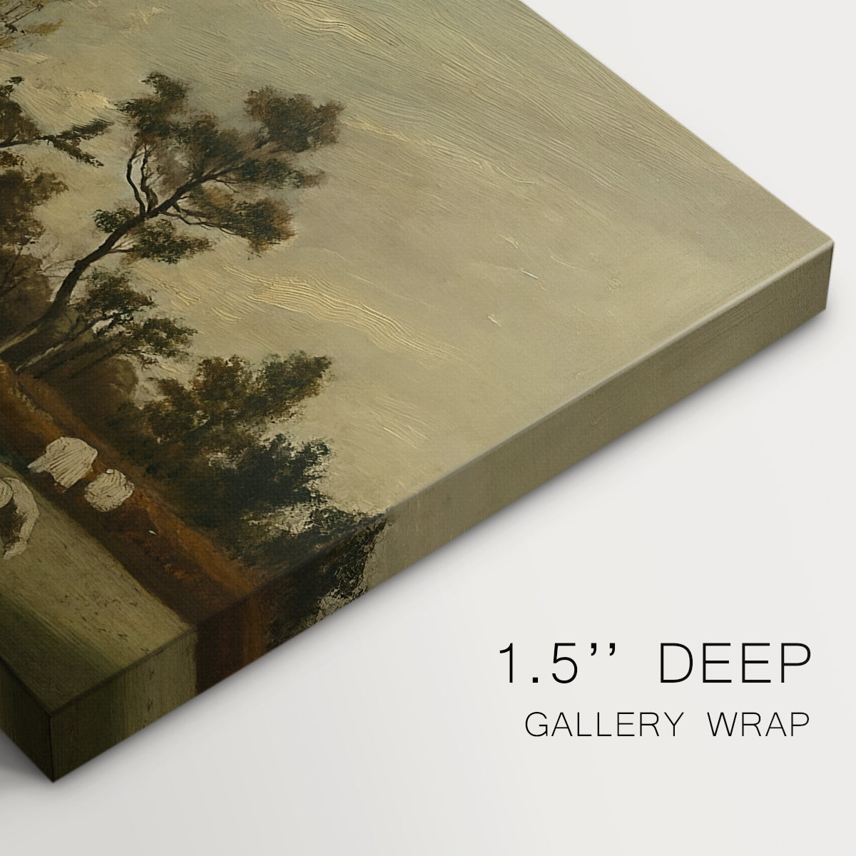 Canvas art print of a farmhouse with animals and open rural surroundings under soft sky, highlighting texture and gallery-wrapped edges