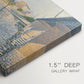 Canvas art print of boats docked along river with masts, highlighting texture and gallery-wrapped edges
