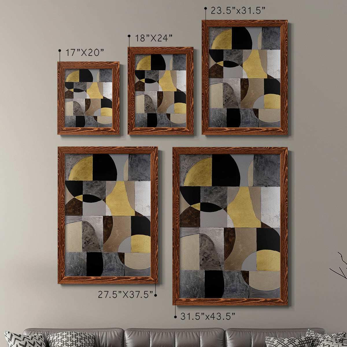 Size comparison chart for a set of two maple barnwood framed canvas prints.