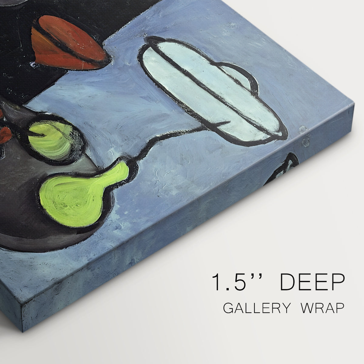 Canvas art print of a minimal still life with gourds and vessels on a dark surface, highlighting texture and gallery-wrapped edges