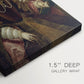 Close-up of a gallery-wrapped canvas corner showing a classic image with balanced tones, highlighting texture and print detail.