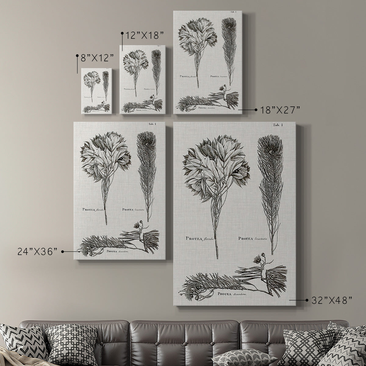 Black & White Protea on Linen I Premium Gallery Wrapped Canvas - Ready to Hang