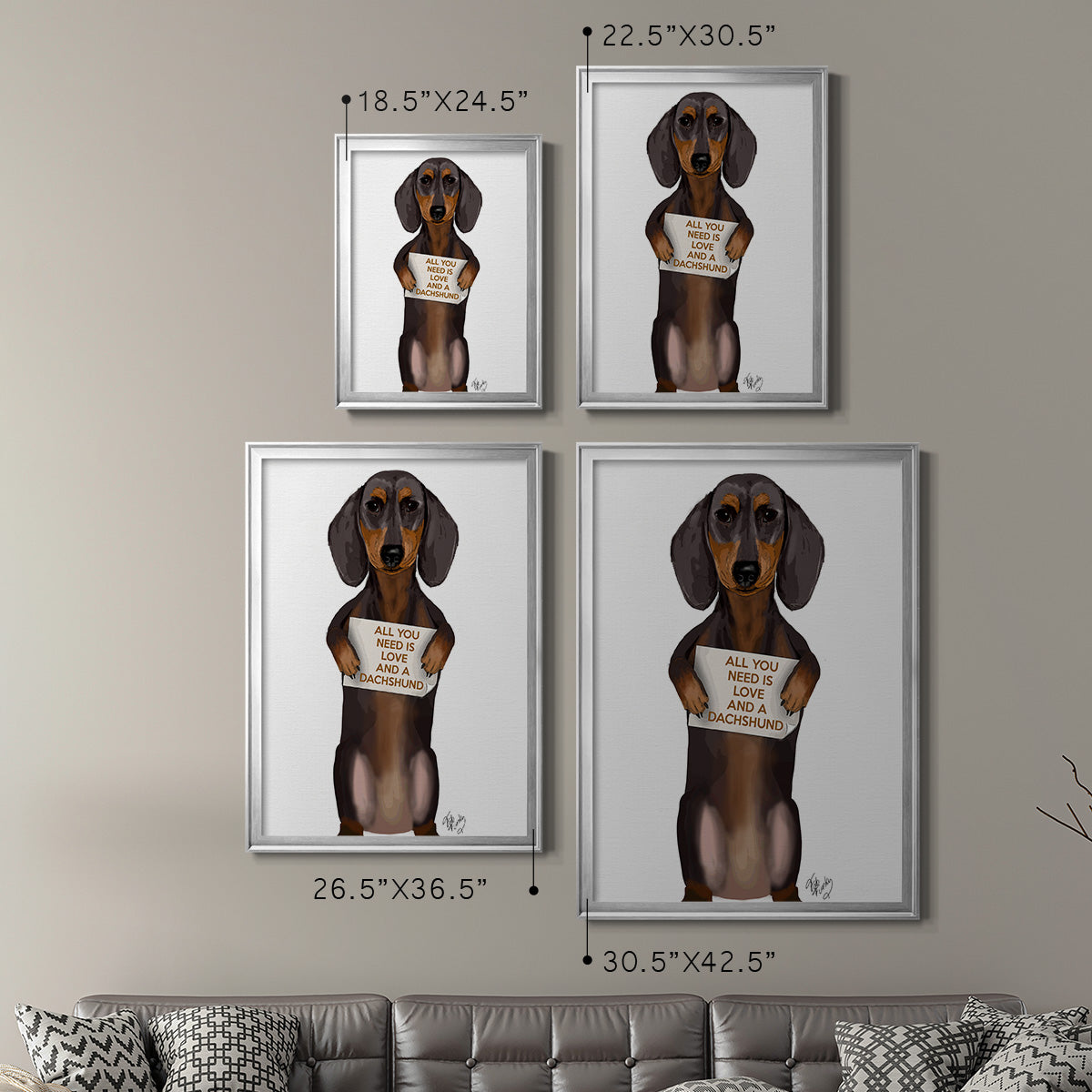 Love and Dachshund - Modern Framed Canvas Print