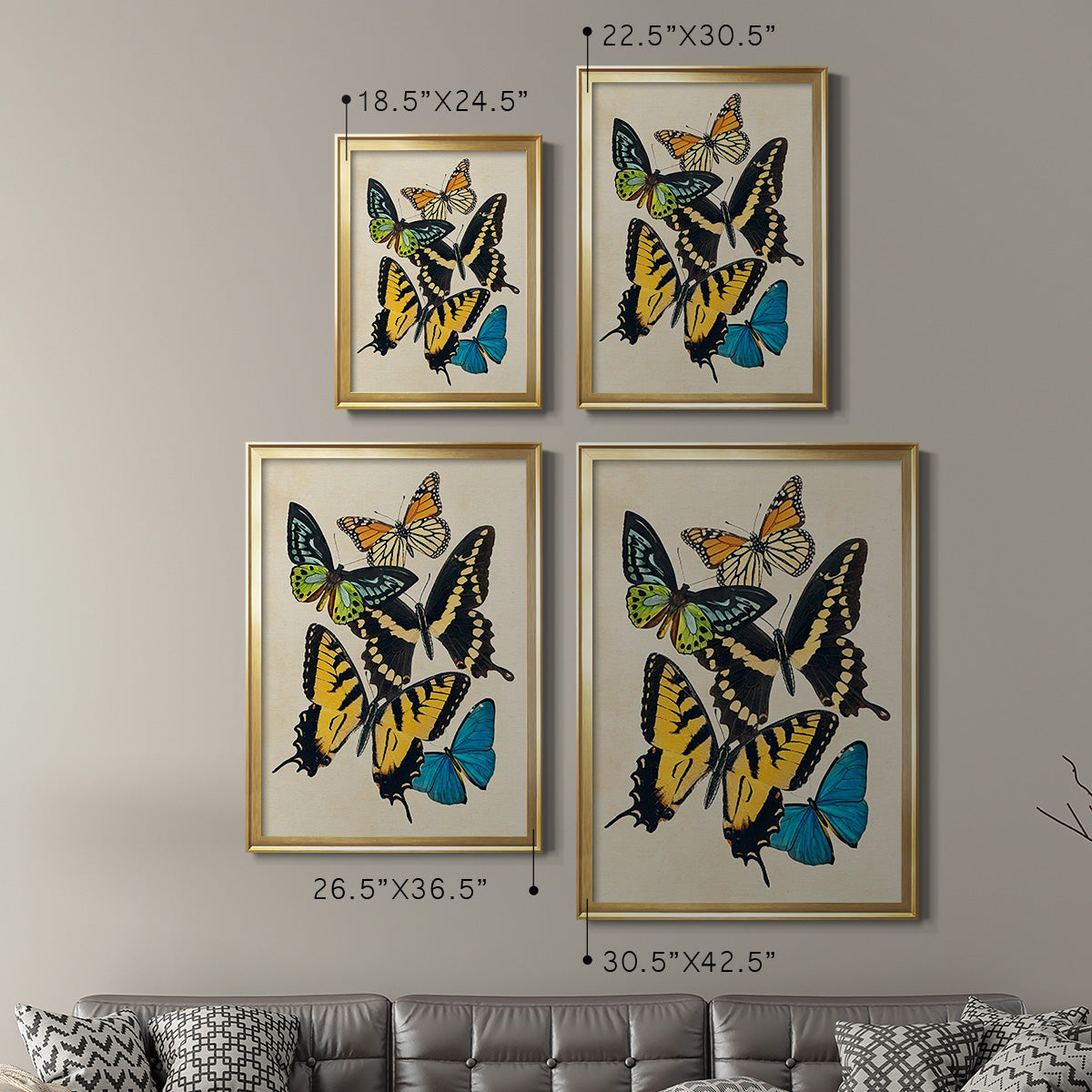 Collaged Butterflies II - Modern Framed Canvas Print