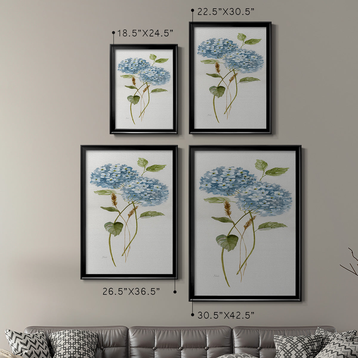 Petite Blue Hydrangea II - Modern Framed Canvas Print