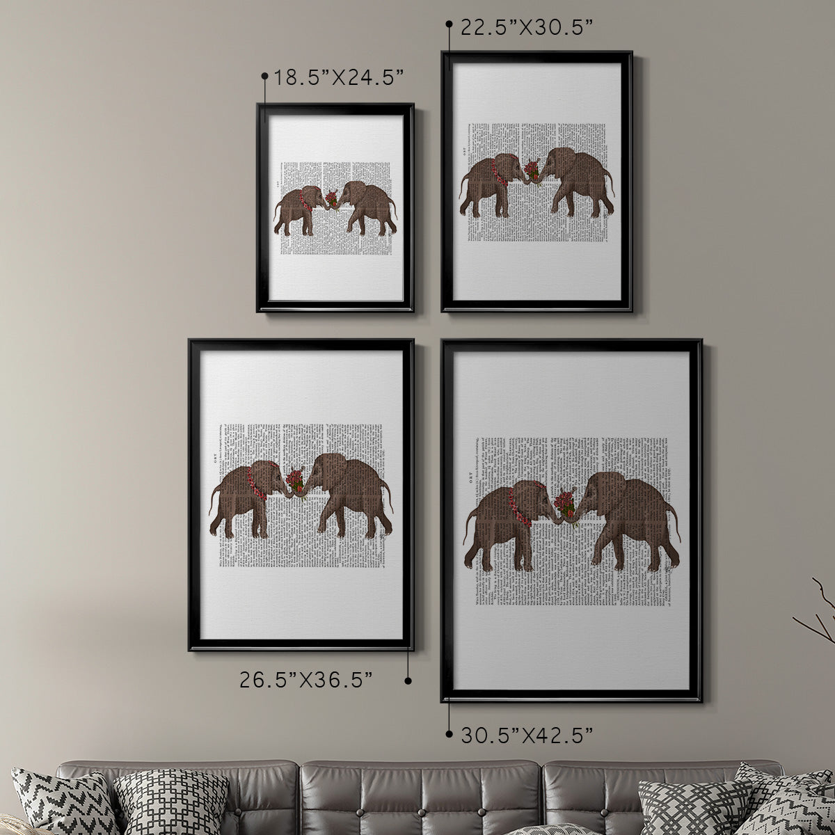 Elephant Bouquet, Landscape - Modern Framed Canvas Print