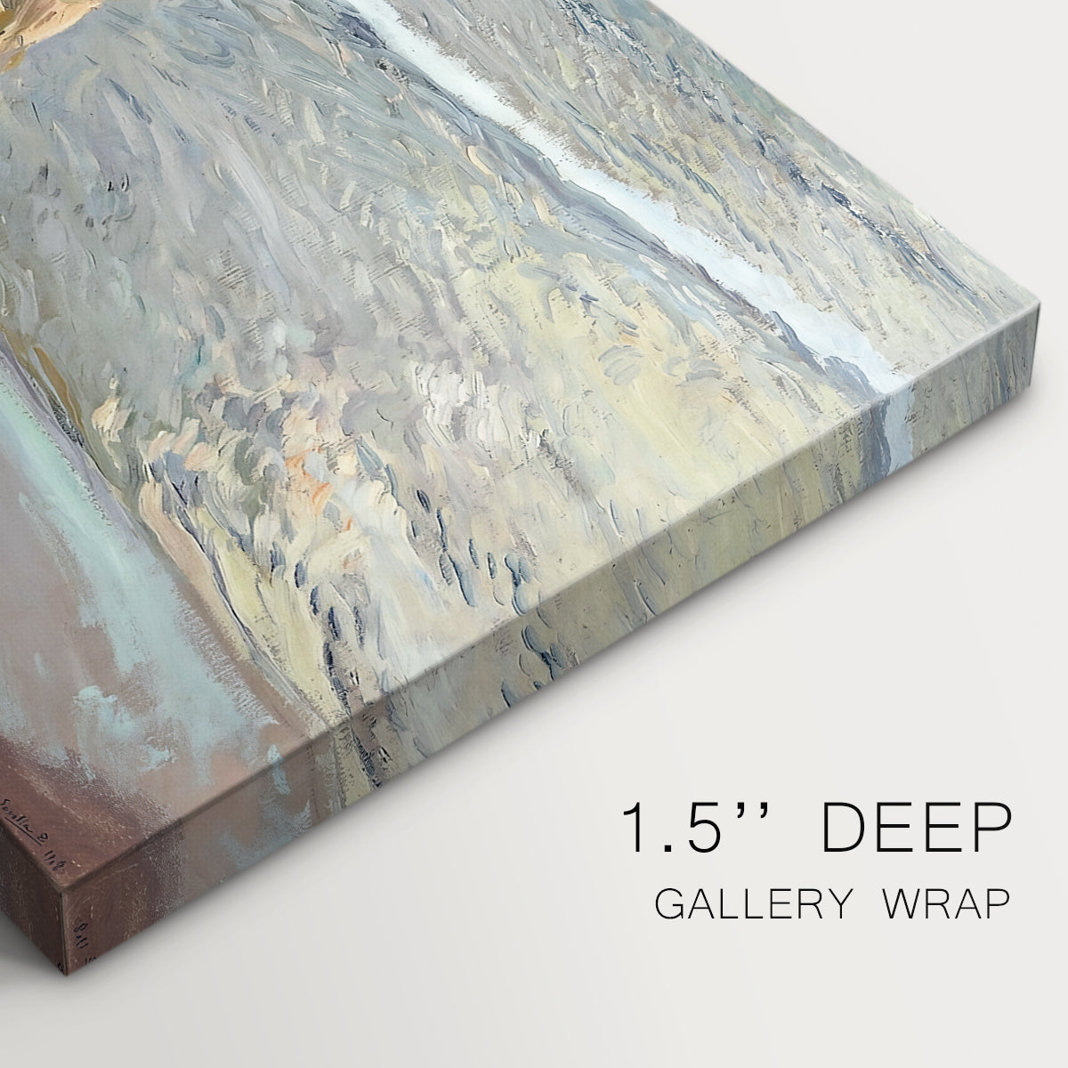 Canvas art print of three women standing together on beach in flowing dresses, highlighting texture and gallery-wrapped edges