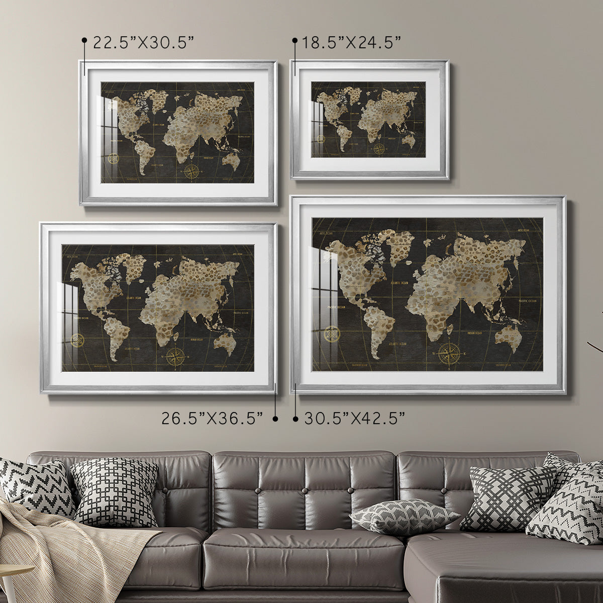 Safari World Map Premium Framed Print - Ready to Hang