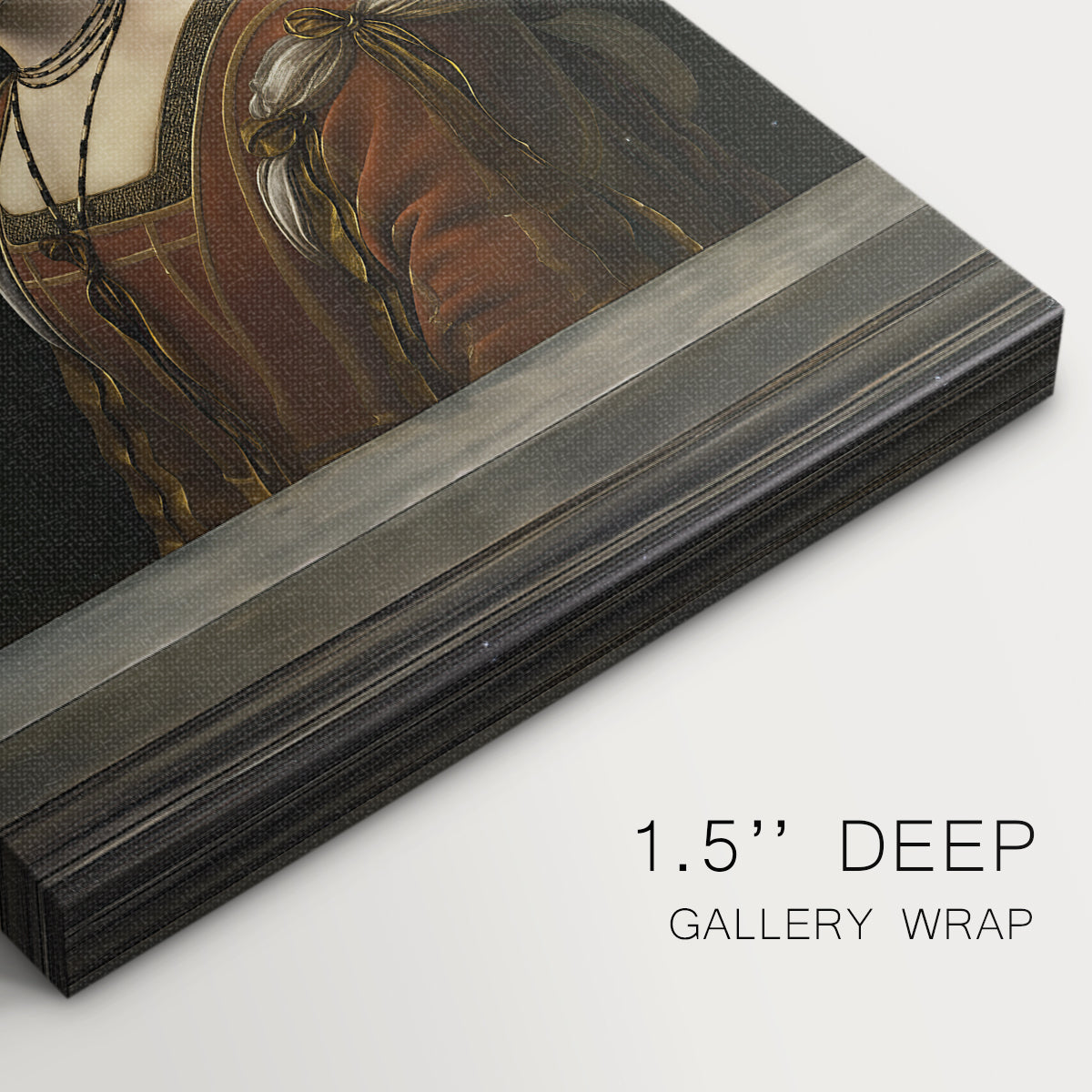 Close-up of a gallery-wrapped canvas corner showing a balanced image with minimal detail and depth, highlighting texture and print detail.