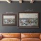 Impressionist river bridge scene on an overcast day by Claude Monet in an ornate bronzed mahogany wood frame shown in multiple size options.