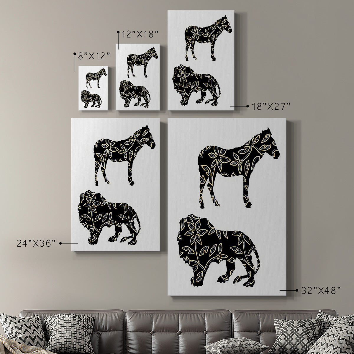 Ornamental Safari Animals I Premium Gallery Wrapped Canvas - Ready to Hang