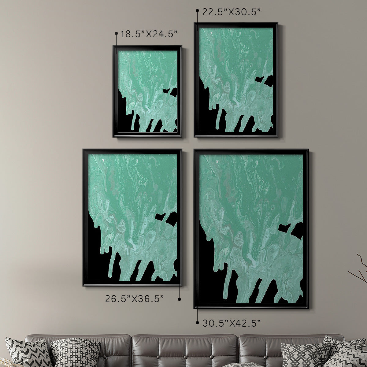 Teal Cascade I - Modern Framed Canvas Print