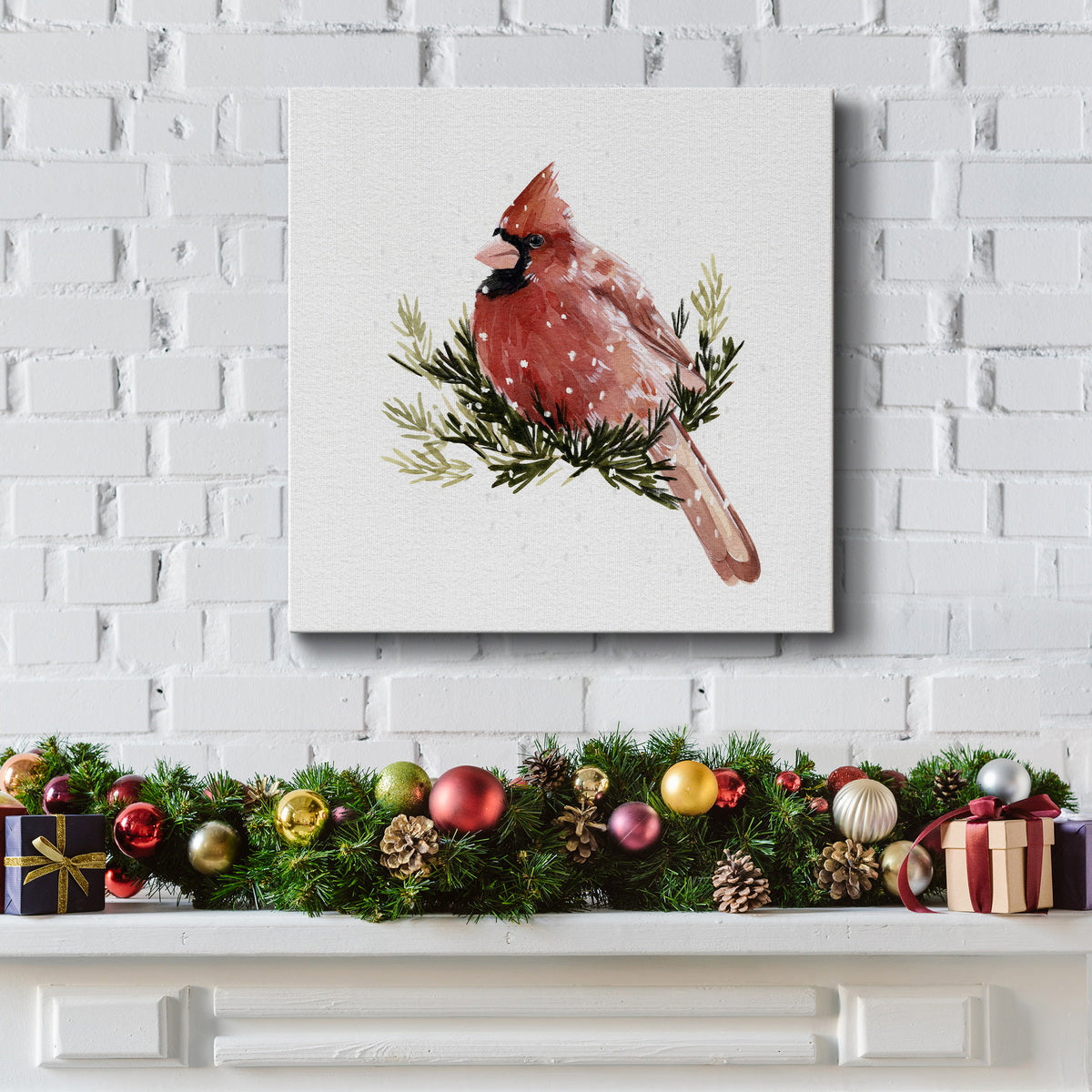 Cardinal with Snow II-Premium Gallery Wrapped Canvas - Ready to Hang