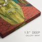 Close-up of a gallery-wrapped canvas corner showing a modern portrait with simplified form and rich contrast, highlighting texture and print detail.