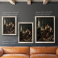 Classical portrait of a soldier smoking a pipe by Frans van Mieris the Elder in an ornate champagne frame shown in multiple vertical size options.
