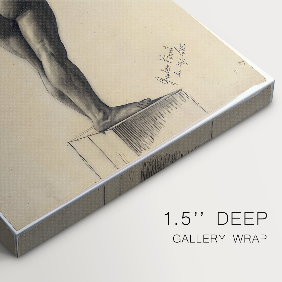 Close-up of a gallery-wrapped canvas corner showing a minimal composition emphasizing form, highlighting texture and print detail.