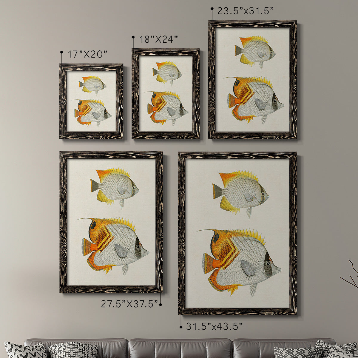 Yellow & Grey Fish I - Premium Framed Canvas 2 Piece Set - Ready to Hang