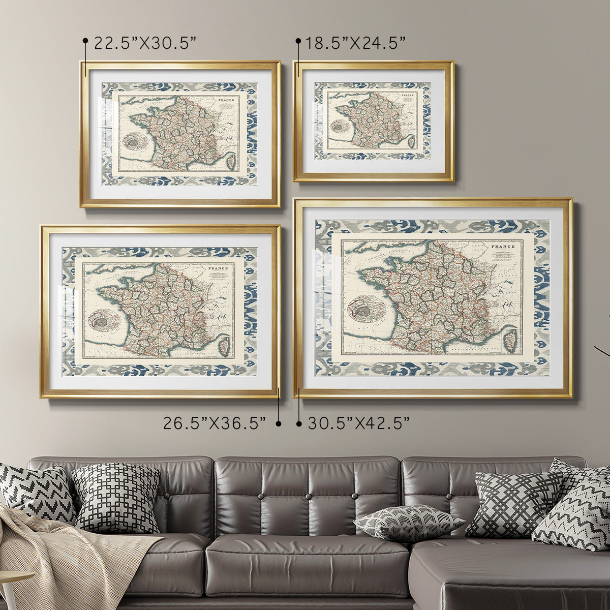 Bordered Map of France - Modern Framed Art Print
