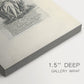 Close-up of a gallery-wrapped canvas corner showing a refined engraving with subtle contrast, highlighting texture and print detail.