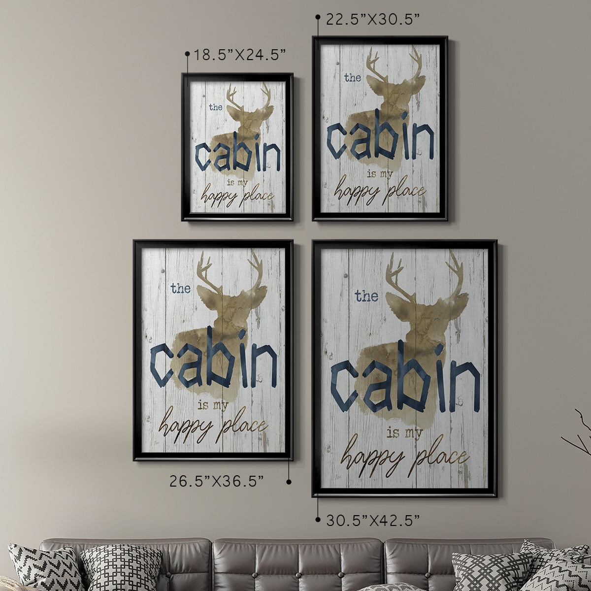 Happy Place Cabin - Modern Framed Canvas Print