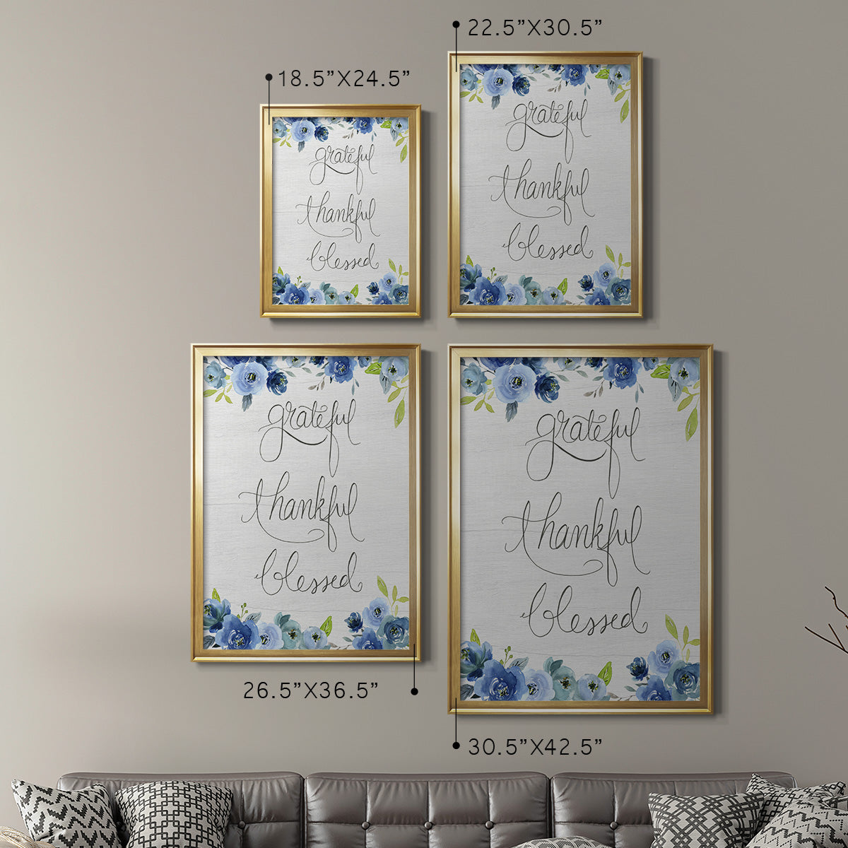 Grateful, Thankful, Blessed - Modern Framed Canvas Print