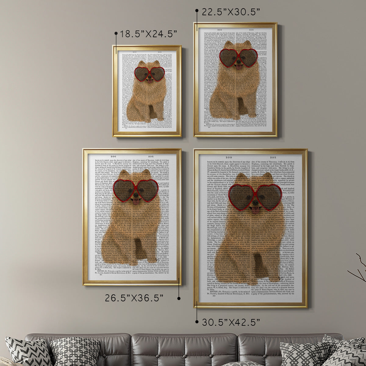 Pomeranian and Heart Glasses - Modern Framed Canvas Print