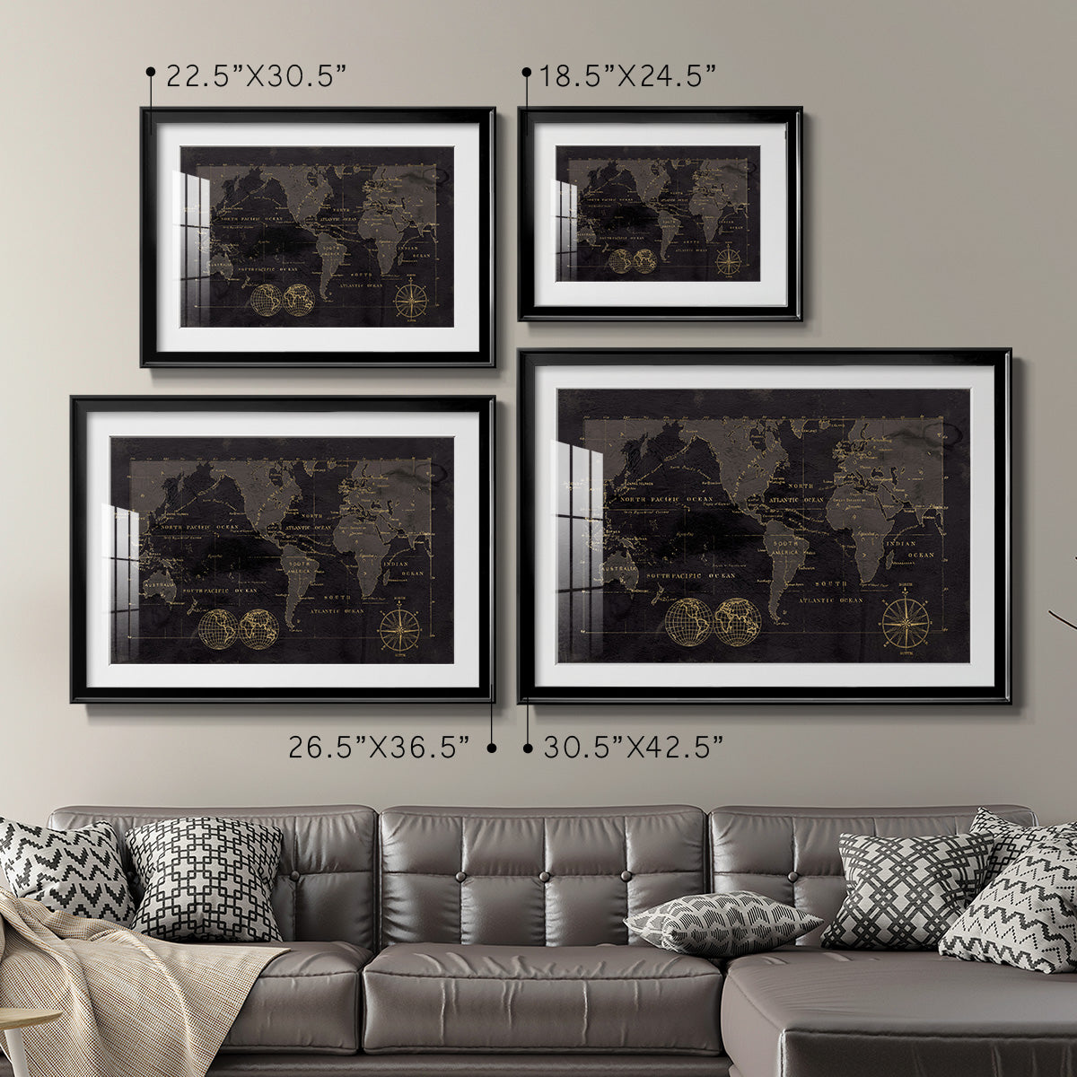 Black Gold Map - Modern Framed Art Print
