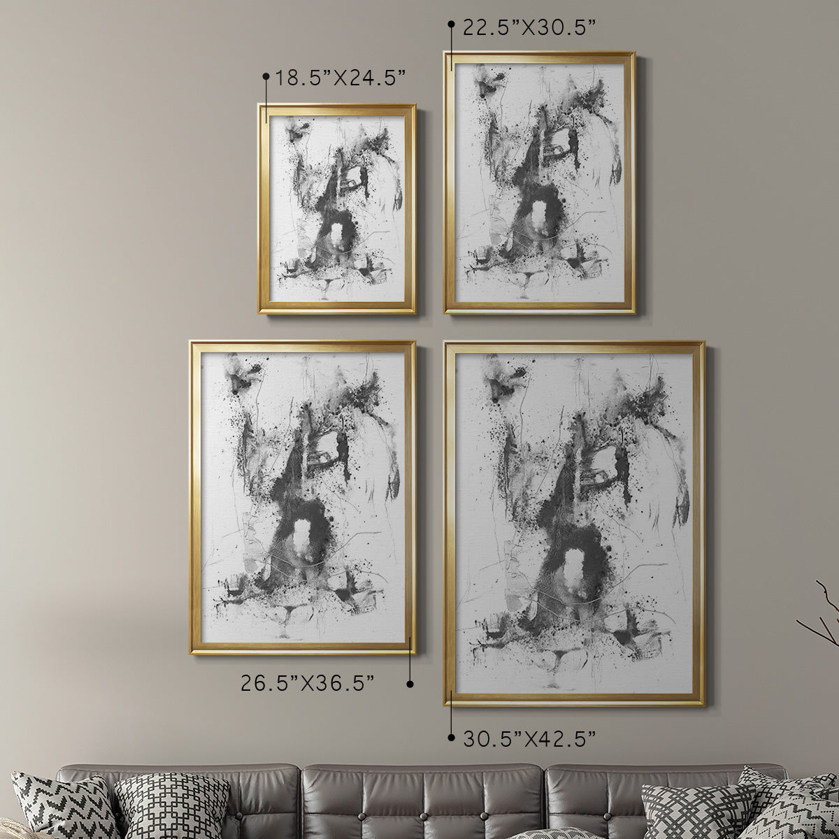 Graphite Abstract II - Modern Framed Canvas Print