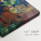 Close-up of a gallery-wrapped canvas corner showing a dynamic nature study with bold structure and color, highlighting texture and print detail.