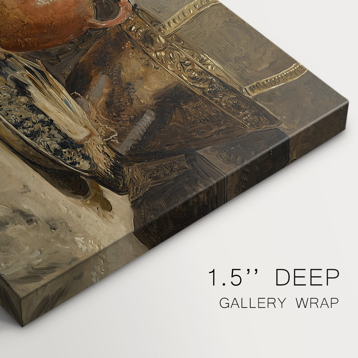 Canvas art print of a simple still life arrangement with jar and objects on table, highlighting texture and gallery-wrapped edges