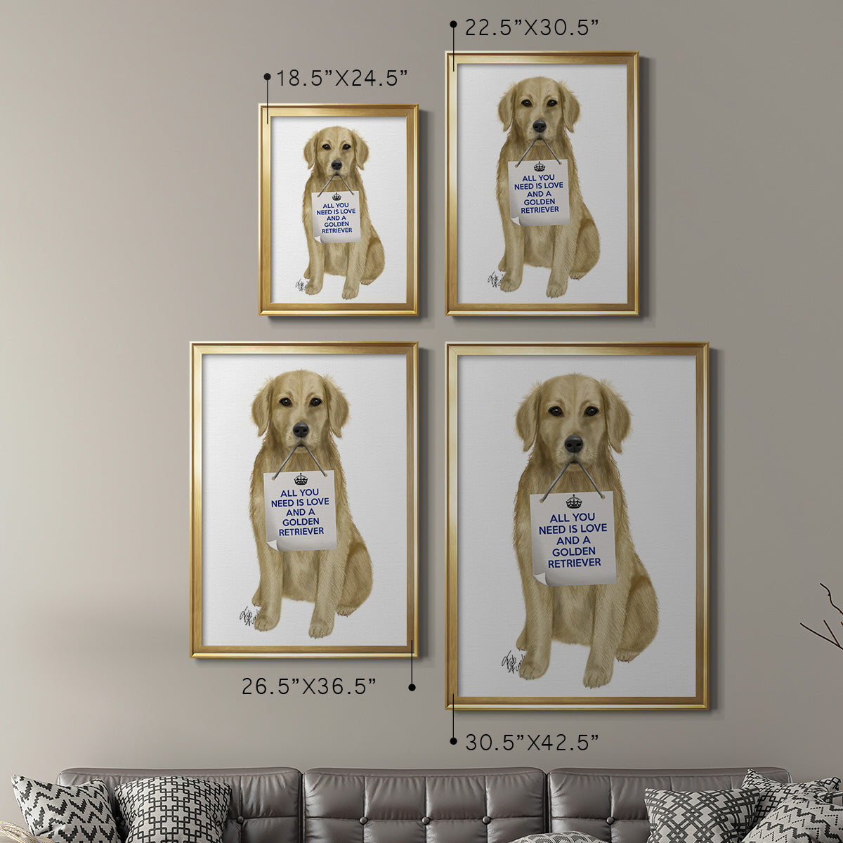 Love and Golden Retriever - Modern Framed Canvas Print