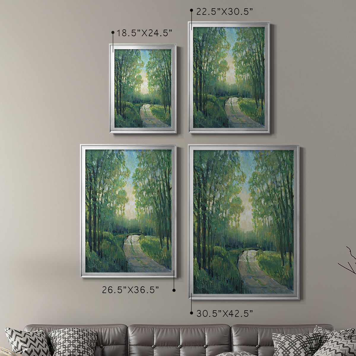 Golden Light Pathways II - Modern Framed Canvas Print