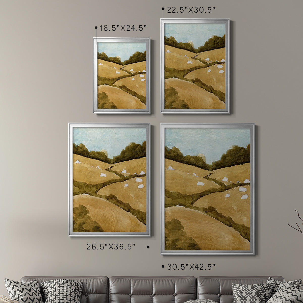 Scattered Sheep I - Modern Framed Canvas Print