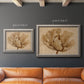 Minimalist sepia tulip botanical artwork in an ornate vintage silver frame shown in multiple size options.