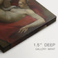 Canvas art print of a reclining female figure interacting with swan in mythological setting, highlighting texture and gallery-wrapped edges
