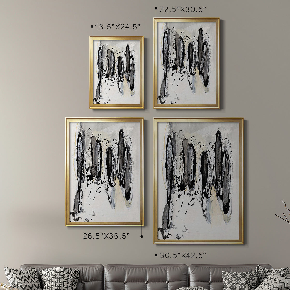 Grey Scribbles I - Modern Framed Canvas Print