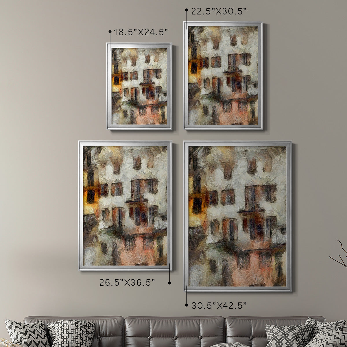 Stacked Houses III - Modern Framed Canvas Print