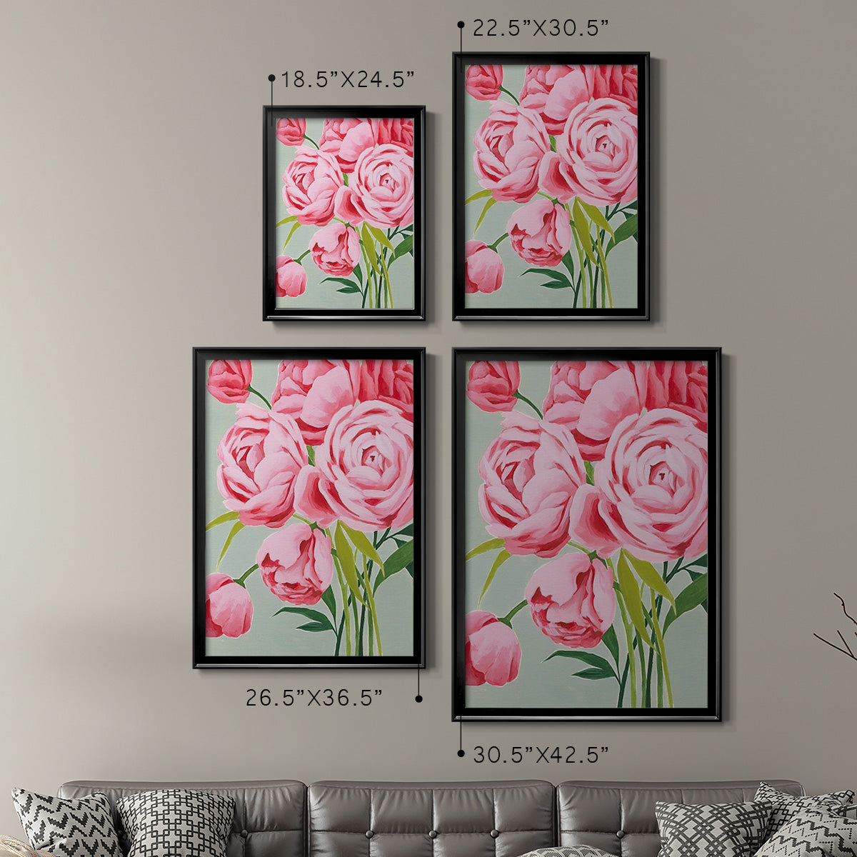 This Year's Peonies I - Modern Framed Canvas Print