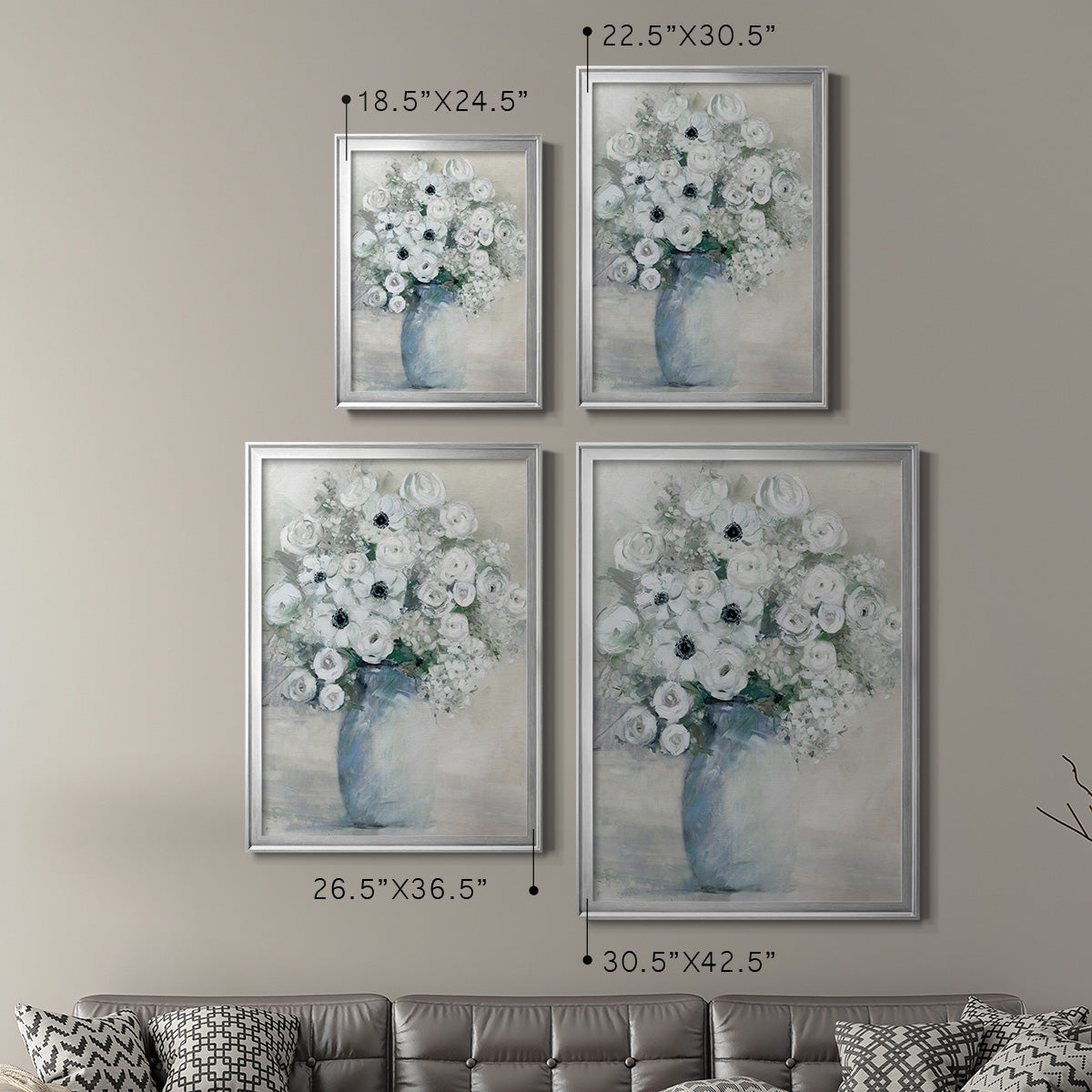 White Anemone Bouquet - Modern Framed Canvas Print