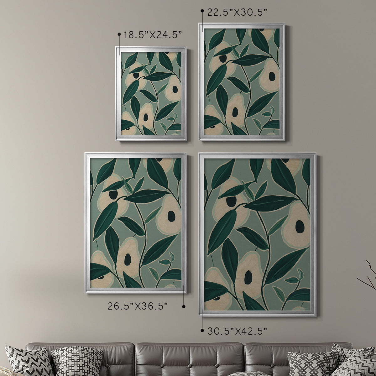 Monochrome Avocados - Modern Framed Canvas Print